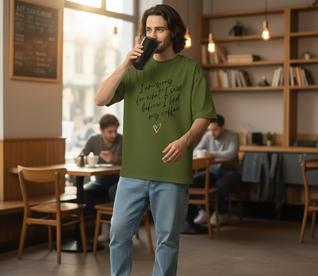 I am sorry before Coffee - Unisex Oversized T-shirt - 240 GSM - French Terry Cotton