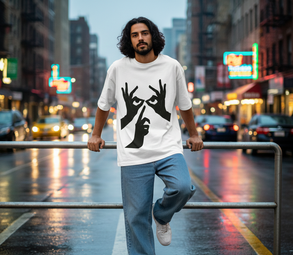 Hand Shadow - Unisex Oversized T-shirt - 240 GSM - French Terry Cotton