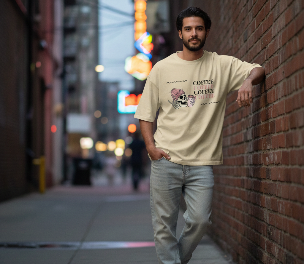 Coffee Coffee - Unisex Oversized T-shirt - 240 GSM - French Terry Cotton